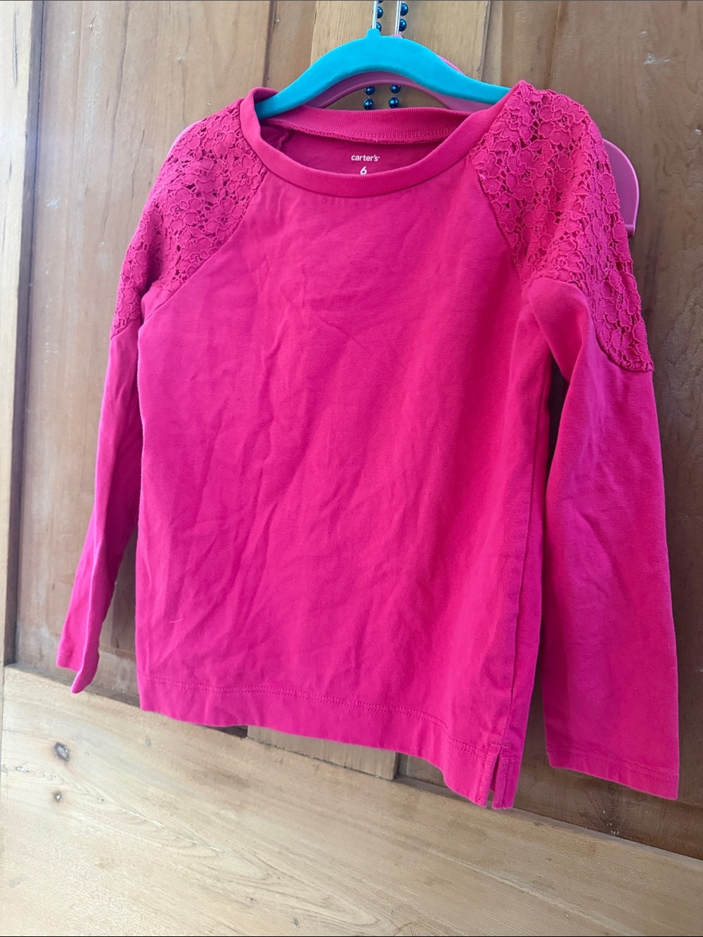 Carter's Bright Pink Long Sleeve Top with Lace Shoulders